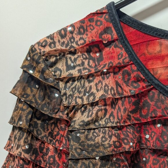 Notations Leopard Print Sequin Ruffled Blouse - Picture 6 of 13